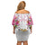 Hawaii Palaka Family Matching Off Shoulder Short Dress and Hawaiian Shirt White Tribal Pattern With Tropical Flowers - Polynesian Pride