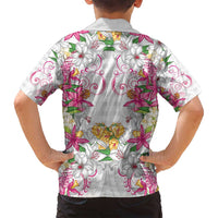 Hawaii Palaka Family Matching Puletasi and Hawaiian Shirt White Tribal Pattern With Tropical Flowers LT05 - Polynesian Pride
