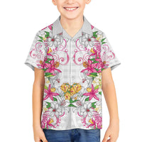 Hawaii Palaka Family Matching Puletasi and Hawaiian Shirt White Tribal Pattern With Tropical Flowers LT05 Son's Shirt White - Polynesian Pride