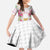 Hawaii Palaka Family Matching Short Sleeve Bodycon Dress and Hawaiian Shirt White Tribal Pattern With Tropical Flowers - Polynesian Pride