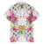 Hawaii Palaka Family Matching Short Sleeve Bodycon Dress and Hawaiian Shirt White Tribal Pattern With Tropical Flowers - Polynesian Pride