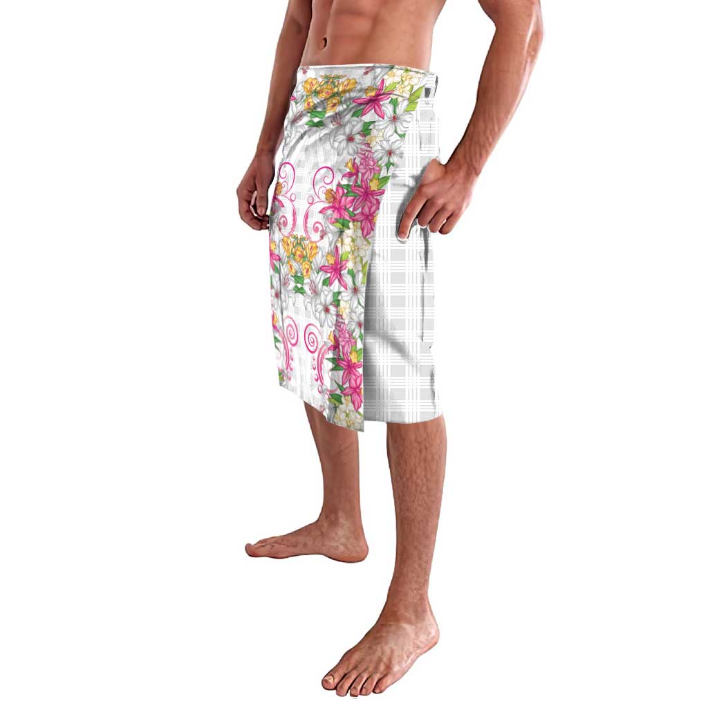 Hawaii Palaka Lavalava White Tribal Pattern With Tropical Flowers - Polynesian Pride