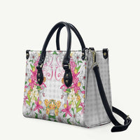 Hawaii Palaka Leather Bag White Tribal Pattern With Tropical Flowers - Polynesian Pride