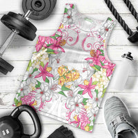 Hawaii Palaka Men Tank Top White Tribal Pattern With Tropical Flowers - Polynesian Pride