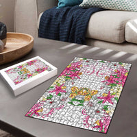 Hawaii Palaka Puzzle White Tribal Pattern With Tropical Flowers LT05 - Polynesian Pride