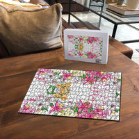 Hawaii Palaka Puzzle White Tribal Pattern With Tropical Flowers LT05 - Polynesian Pride