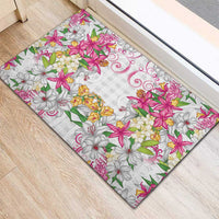 Hawaii Palaka Rubber Doormat White Tribal Pattern With Tropical Flowers LT05 - Polynesian Pride