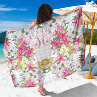 Hawaii Palaka Sarong White Tribal Pattern With Tropical Flowers - Polynesian Pride