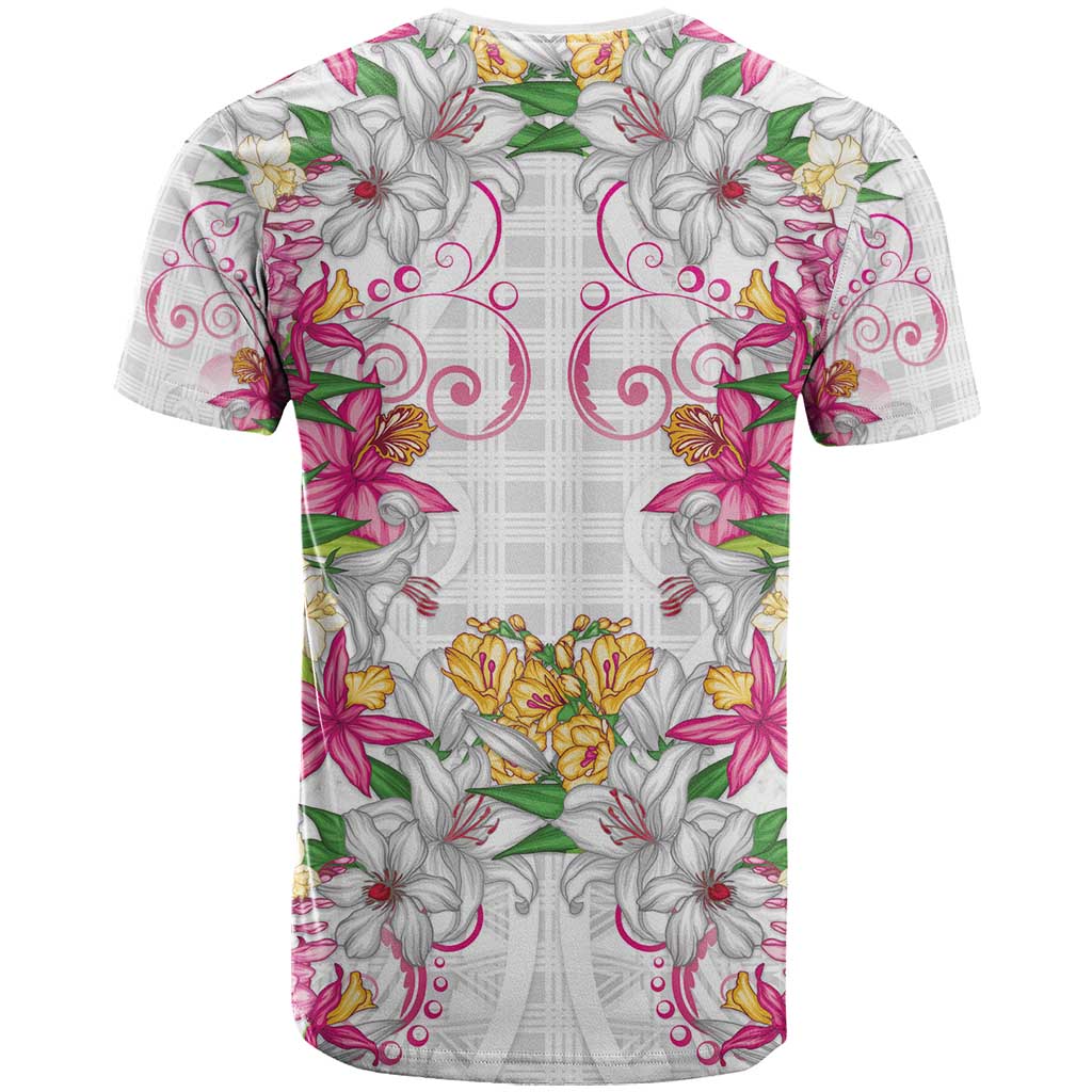 Hawaii Palaka T Shirt White Tribal Pattern With Tropical Flowers - Polynesian Pride