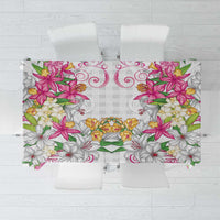 Hawaii Palaka Tablecloth White Tribal Pattern With Tropical Flowers - Polynesian Pride