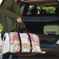 Hawaii Palaka Travel Bag White Tribal Pattern With Tropical Flowers - Polynesian Pride