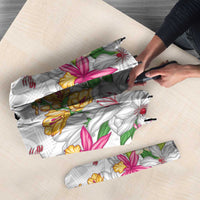 Hawaii Palaka Umbrella White Tribal Pattern With Tropical Flowers - Polynesian Pride