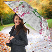 Hawaii Palaka Umbrella White Tribal Pattern With Tropical Flowers - Polynesian Pride