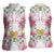 Hawaii Palaka Women Sleeveless Polo Shirt White Tribal Pattern With Tropical Flowers - Polynesian Pride