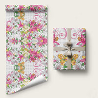 Hawaii Palaka Wrapping Paper White Tribal Pattern With Tropical Flowers LT05 58" × 23" White - Polynesian Pride