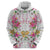 Hawaii Palaka Zip Hoodie White Tribal Pattern With Tropical Flowers - Polynesian Pride