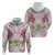 Hawaii Palaka Zip Hoodie White Tribal Pattern With Tropical Flowers - Polynesian Pride