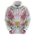 Hawaii Palaka Zip Hoodie White Tribal Pattern With Tropical Flowers - Polynesian Pride