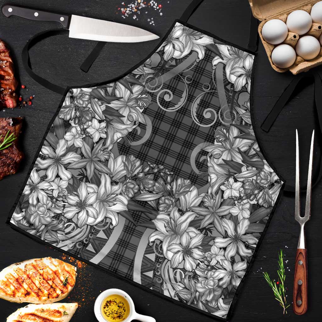 Hawaii Palaka Apron Black Tribal Pattern With Tropical Flowers LT05 Black - Polynesian Pride
