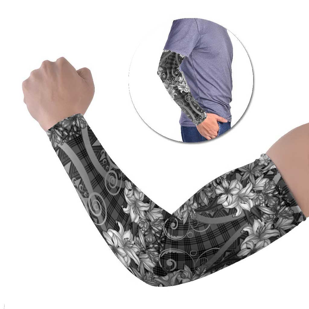 Hawaii Palaka Arm Sleeves Black Tribal Pattern With Tropical Flowers - Polynesian Pride