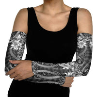 Hawaii Palaka Arm Sleeves Black Tribal Pattern With Tropical Flowers - Polynesian Pride
