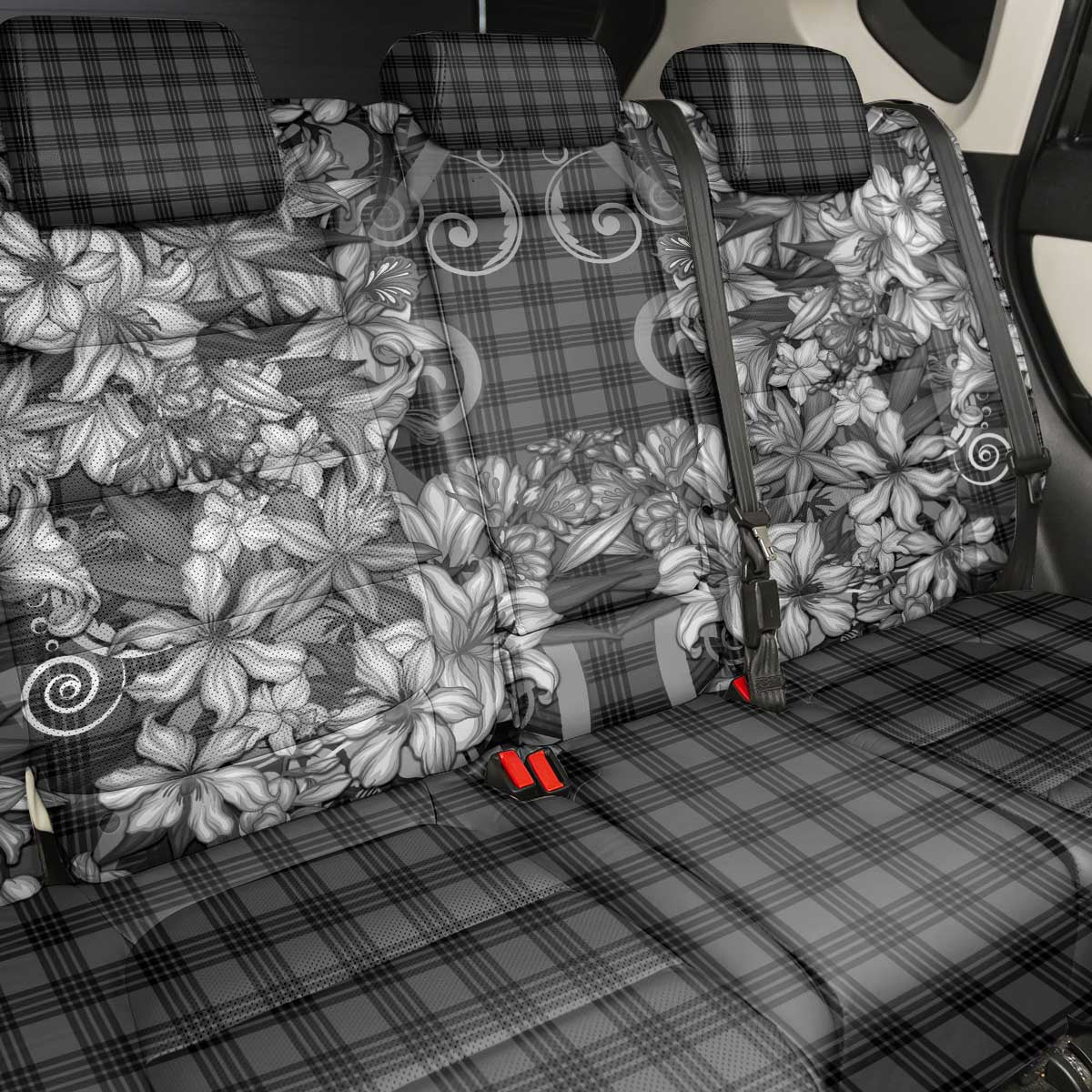 Hawaii Palaka Back Car Seat Cover Black Tribal Pattern With Tropical Flowers - Polynesian Pride