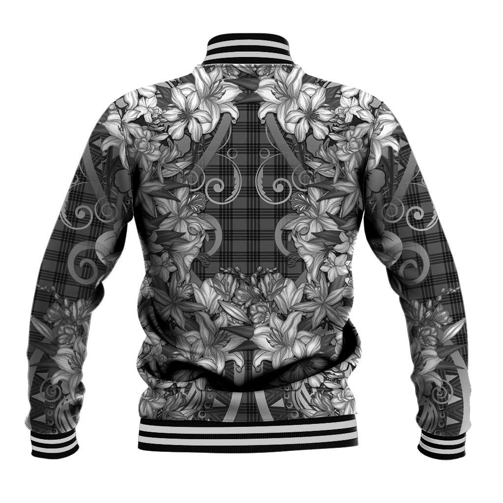 Hawaii Palaka Baseball Jacket Black Tribal Pattern With Tropical Flowers LT05 - Polynesian Pride
