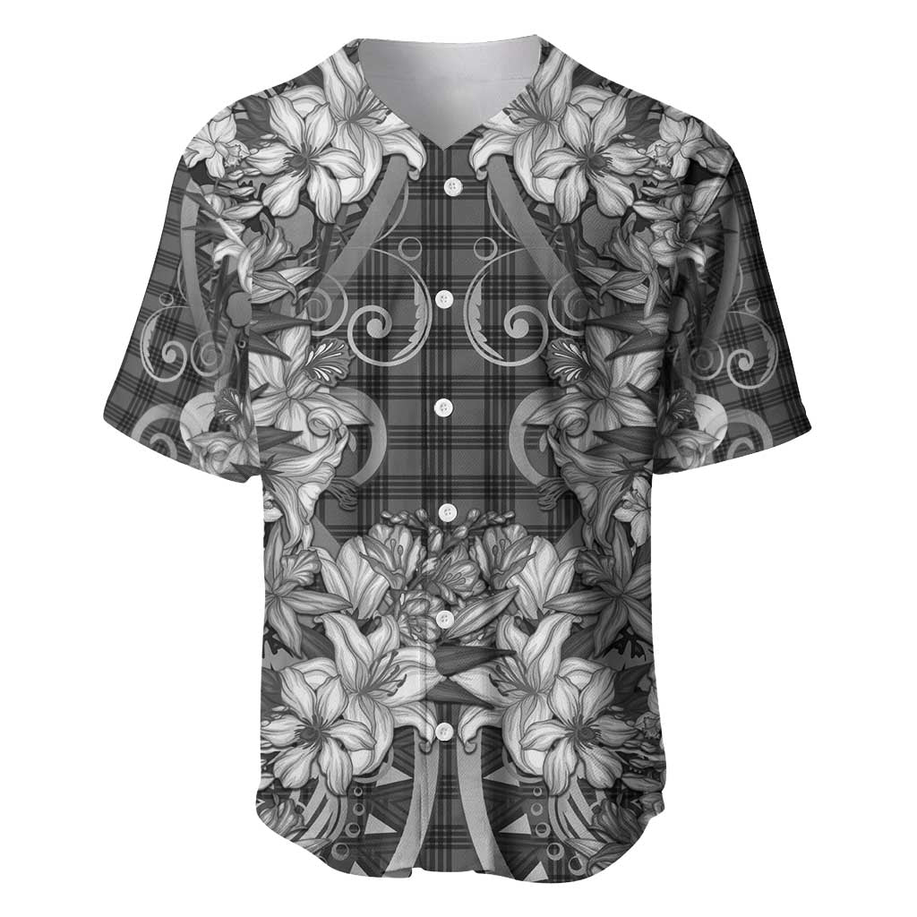 Hawaii Palaka Baseball Jersey Black Tribal Pattern With Tropical Flowers - Polynesian Pride