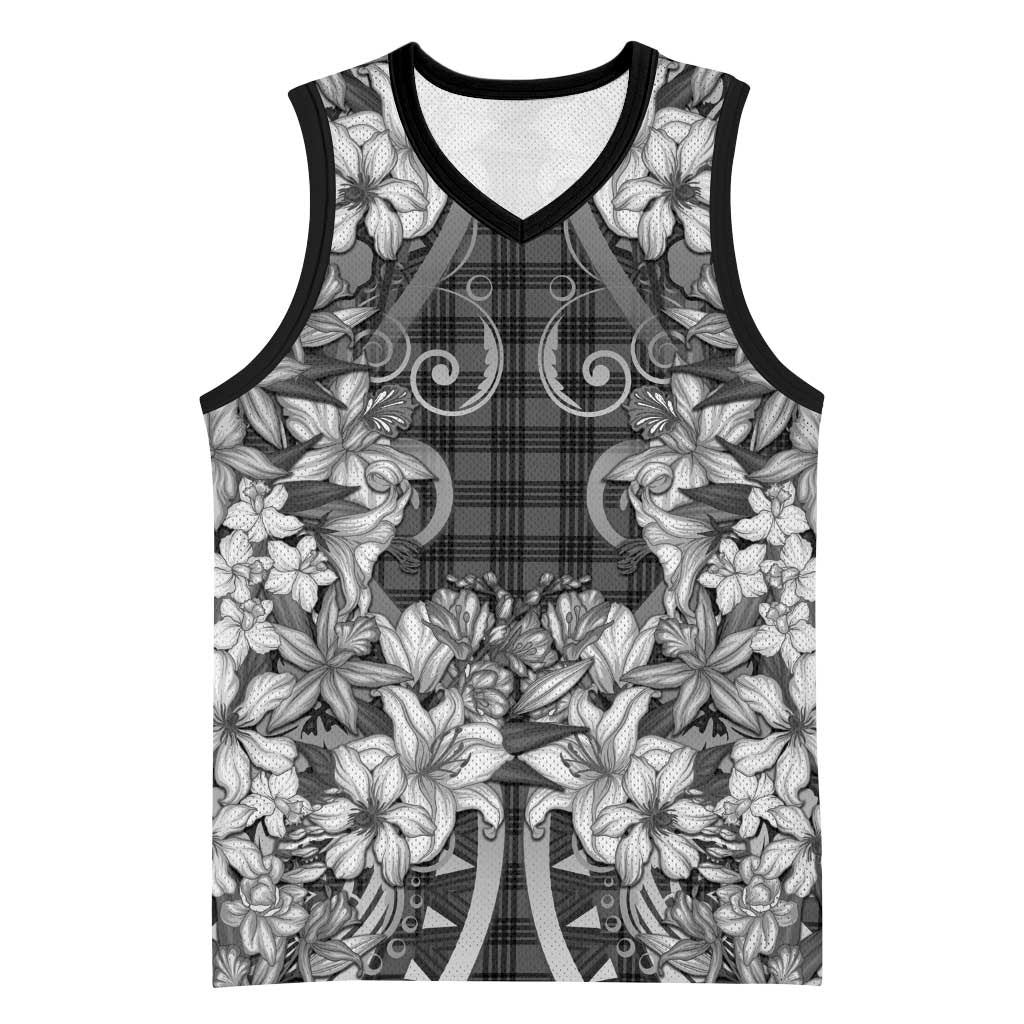 Hawaii Palaka Basketball Jersey Black Tribal Pattern With Tropical Flowers LT05 Unisex Black - Polynesian Pride