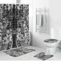 Hawaii Palaka Bathroom Set Black Tribal Pattern With Tropical Flowers - Polynesian Pride