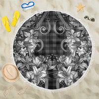 Hawaii Palaka Beach Blanket Black Tribal Pattern With Tropical Flowers LT05 One Size 150cm Black - Polynesian Pride