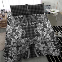 Hawaii Palaka Bedding Set Black Tribal Pattern With Tropical Flowers - Polynesian Pride