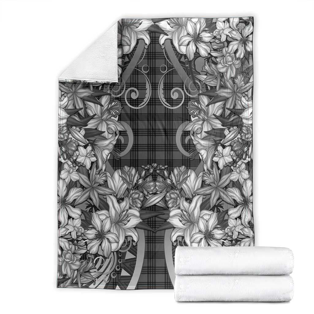 Hawaii Palaka Blanket Black Tribal Pattern With Tropical Flowers - Polynesian Pride