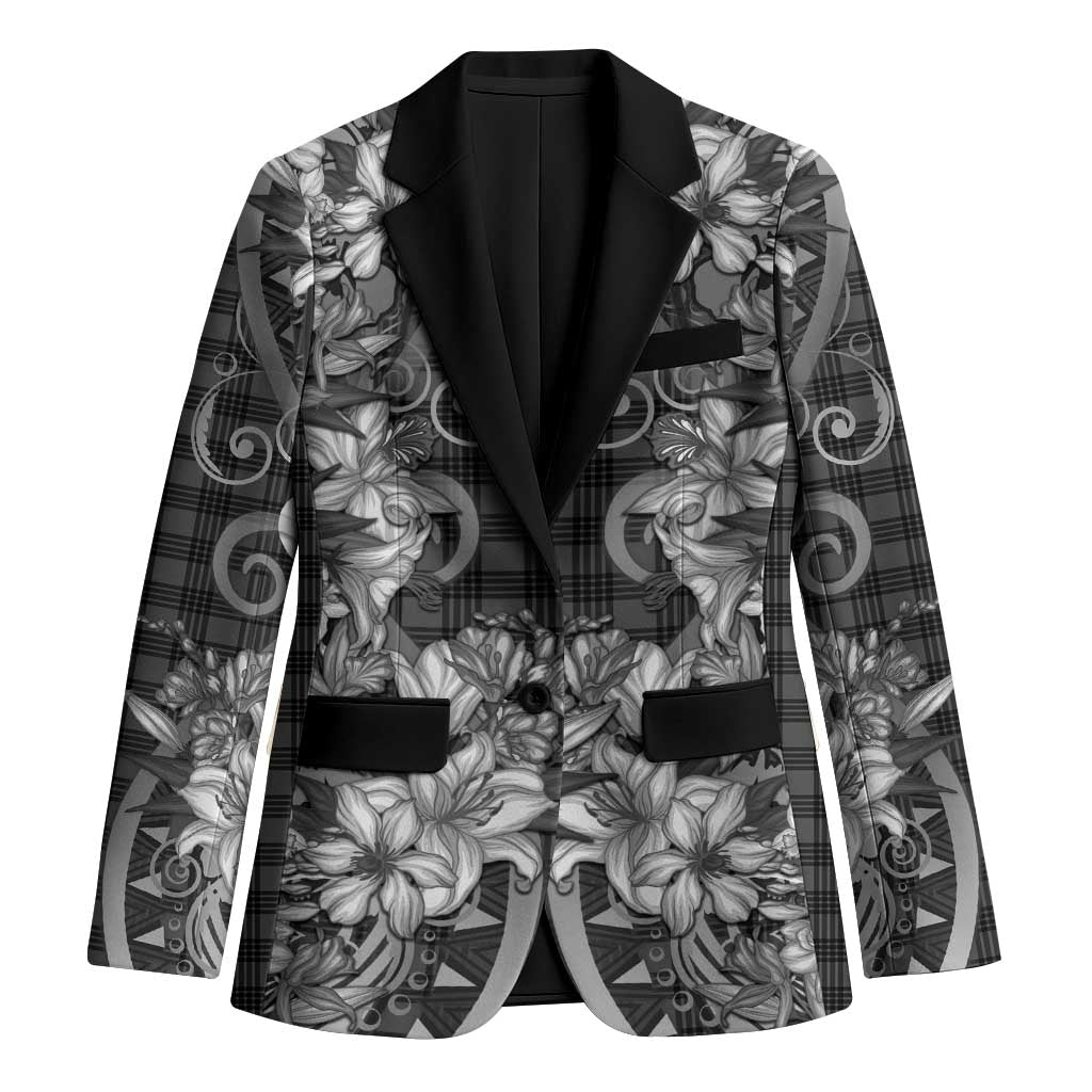Hawaii Palaka Blazer Black Tribal Pattern With Tropical Flowers LT05 Unisex Black - Polynesian Pride