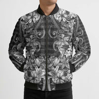Hawaii Palaka Bomber Puffer Jacket Black Tribal Pattern With Tropical Flowers LT05 - Polynesian Pride