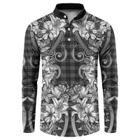 Hawaii Palaka Button Sweatshirt Black Tribal Pattern With Tropical Flowers LT05 Black - Polynesian Pride