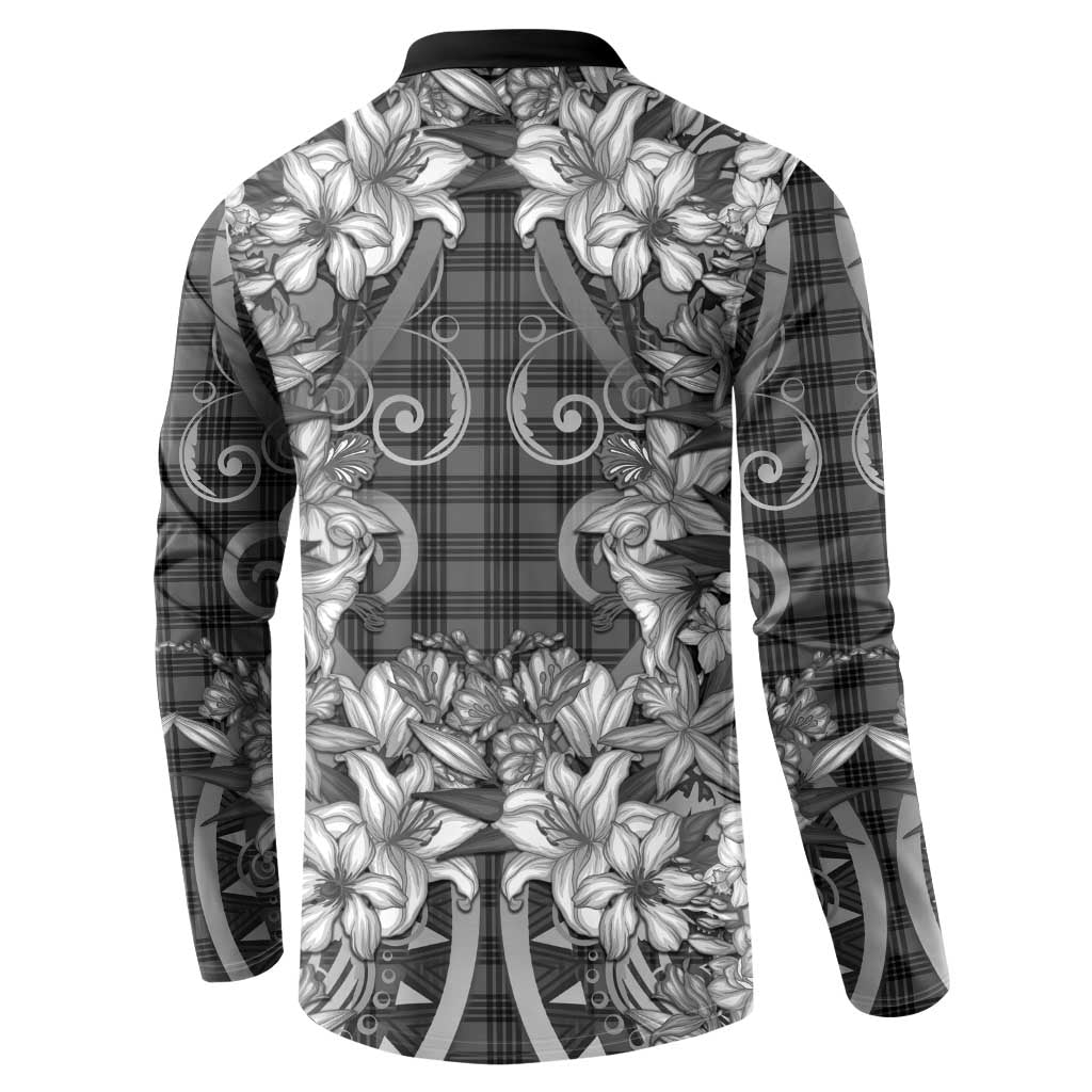 Hawaii Palaka Button Sweatshirt Black Tribal Pattern With Tropical Flowers LT05 - Polynesian Pride