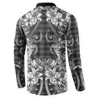Hawaii Palaka Button Sweatshirt Black Tribal Pattern With Tropical Flowers LT05 - Polynesian Pride