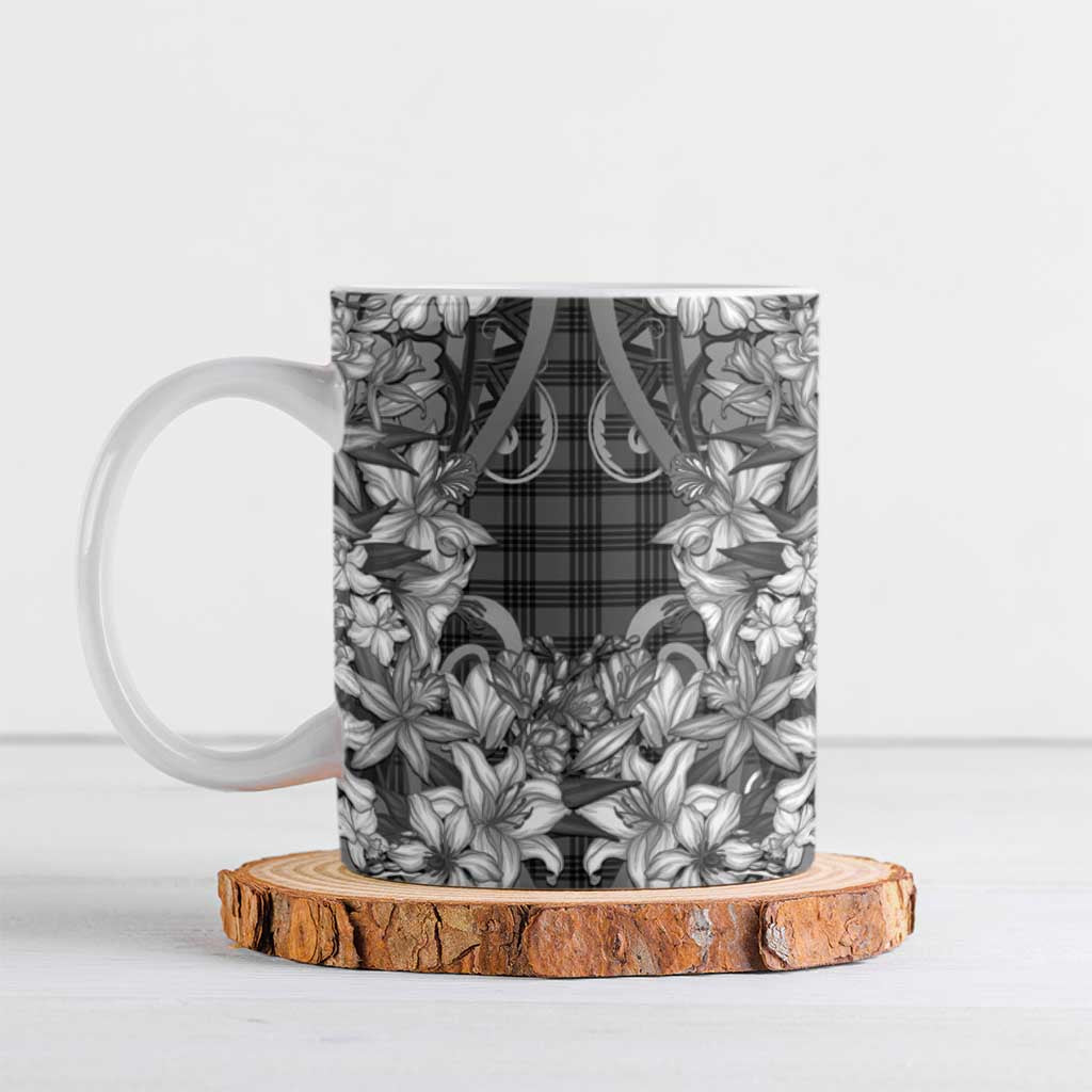 Hawaii Palaka Ceramic Mug Black Tribal Pattern With Tropical Flowers LT05 Black - Polynesian Pride