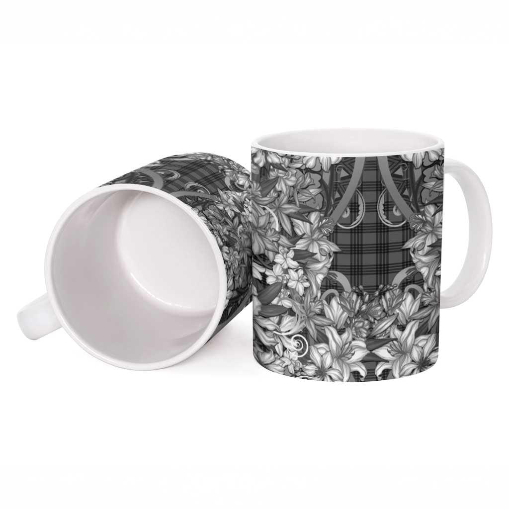 Hawaii Palaka Ceramic Mug Black Tribal Pattern With Tropical Flowers LT05 - Polynesian Pride