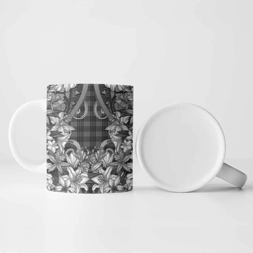 Hawaii Palaka Ceramic Mug Black Tribal Pattern With Tropical Flowers LT05 - Polynesian Pride