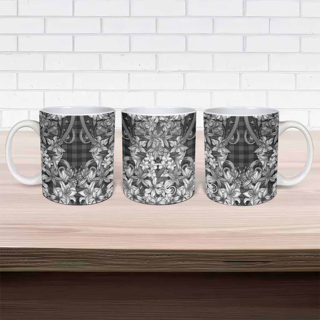 Hawaii Palaka Ceramic Mug Black Tribal Pattern With Tropical Flowers LT05 - Polynesian Pride