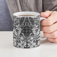 Hawaii Palaka Ceramic Mug Black Tribal Pattern With Tropical Flowers LT05 - Polynesian Pride