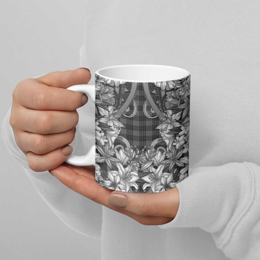 Hawaii Palaka Ceramic Mug Black Tribal Pattern With Tropical Flowers LT05 - Polynesian Pride