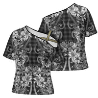 Hawaii Palaka Cross Shoulder Shirt Black Tribal Pattern With Tropical Flowers LT05 - Polynesian Pride