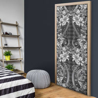Hawaii Palaka Door Cover Black Tribal Pattern With Tropical Flowers - Polynesian Pride