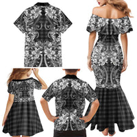 Hawaii Palaka Family Matching Mermaid Dress and Hawaiian Shirt Black Tribal Pattern With Tropical Flowers - Polynesian Pride