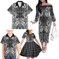Hawaii Palaka Family Matching Off The Shoulder Long Sleeve Dress and Hawaiian Shirt Black Tribal Pattern With Tropical Flowers - Polynesian Pride
