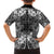Hawaii Palaka Family Matching Off Shoulder Short Dress and Hawaiian Shirt Black Tribal Pattern With Tropical Flowers - Polynesian Pride