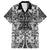 Hawaii Palaka Family Matching Off Shoulder Short Dress and Hawaiian Shirt Black Tribal Pattern With Tropical Flowers - Polynesian Pride